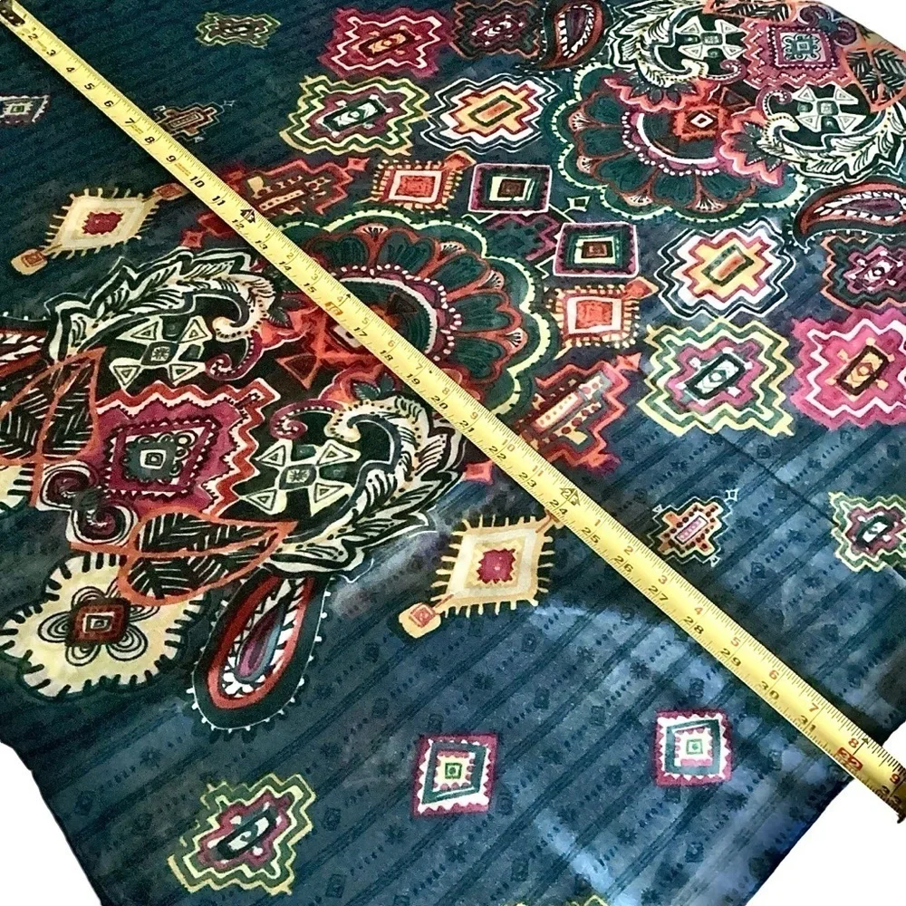 Paisley Print Scarf Aztec Accents Fringe Navy Multicolored Long 36” x 70” New!
